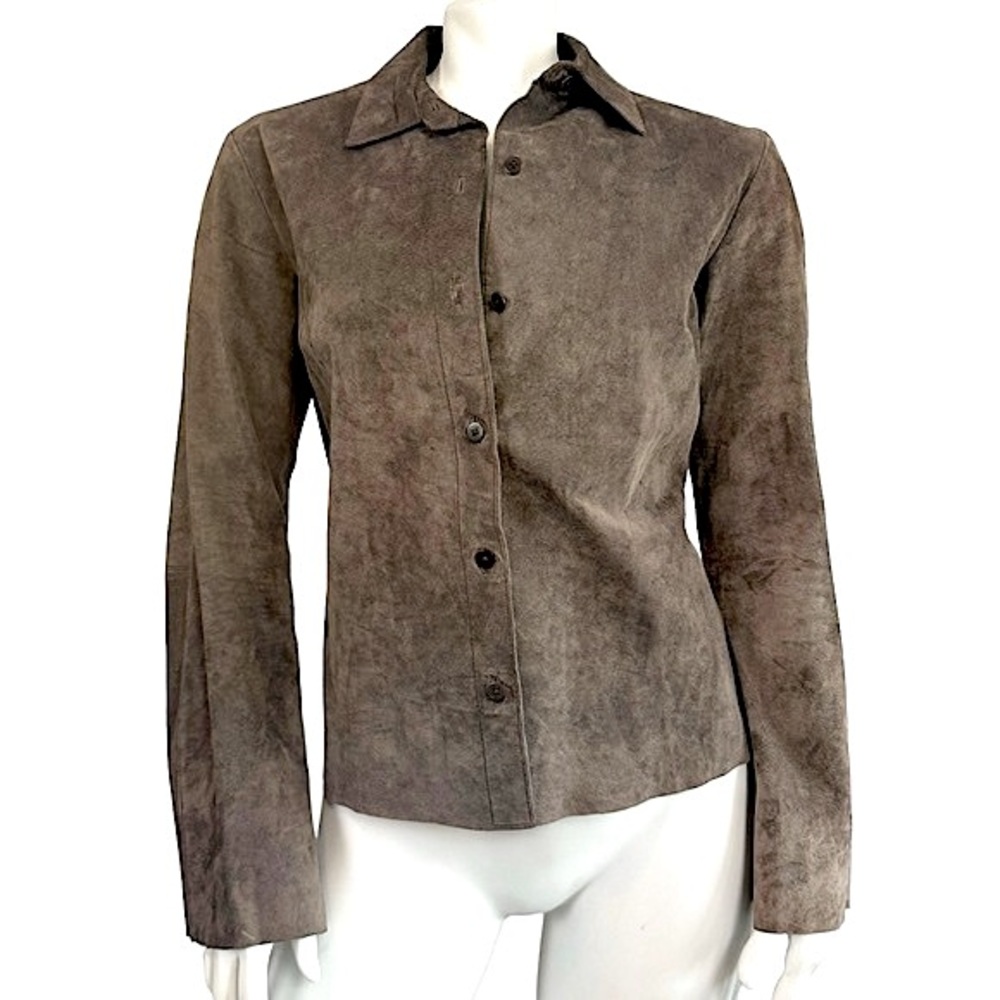 VINTAGE 90’s Express Dusty Brown Suede Leather Button Up Top
